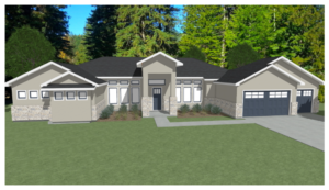A rendering of a home with garages and a garage.