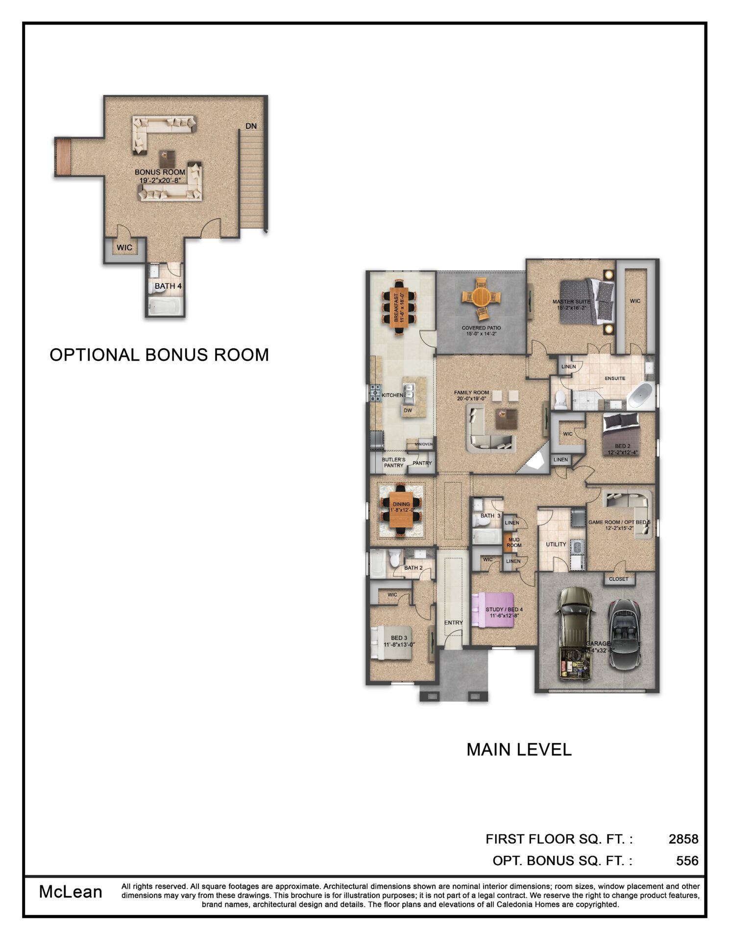 A floor plan with two bedrooms and two bathrooms.